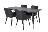 Spisegruppe rektangulær 180 x 85 + 2-pakk spisestoler – svart
