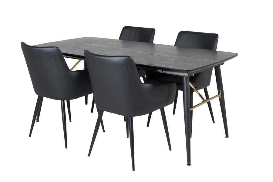 Spisegruppe rektangulær 180 x 85 + 2-pakk spisestoler – svart