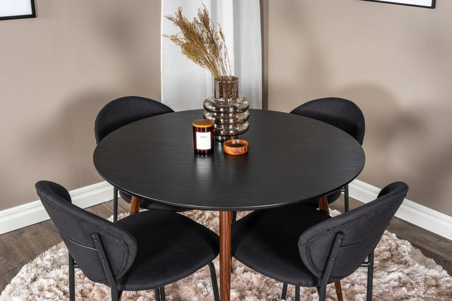 Spisegruppe Vault & Plaza 2-pakk + Rundt spisebord ⌀100 – svart