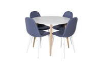 Spisestol Polar & Plaza 2-pakk + Spisebord rundt ⌀100 – blå og hvit