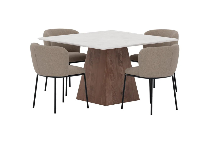 Spisestol Edina & Cael 2-pakk + Spisebord Rektangulært 120 x 120 – brun og lys grå