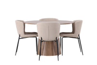 Spisestol Modesto & Lanzo 2-pakk + Rundt spisebord ⌀120 – beige og natur