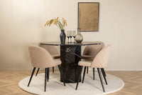 Spisebord rundt ⌀110 og spisestol 2-pakk – svart og beige