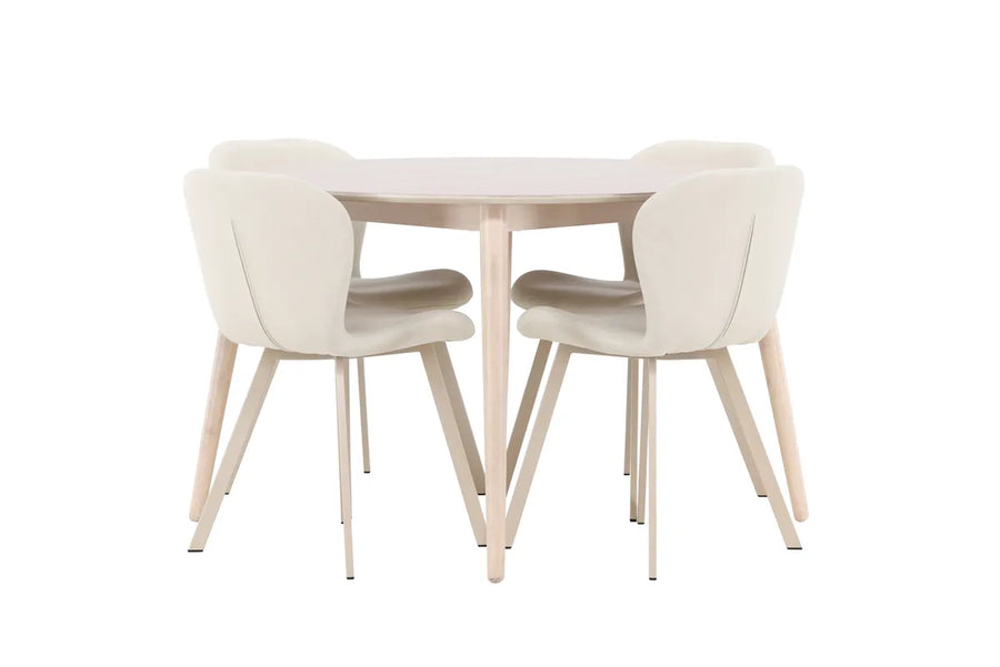Spisegruppe Rund ⌀120 2-pakk – hvitkalket og beige