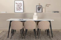 Spisegruppe Jimmy & Velvet rektangulær 195 x 90 + spisestol 2-pakk – hvit og beige
