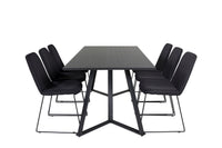 Spisestol 2-pakk + rektangulært spisebord 180 x 90 – svart