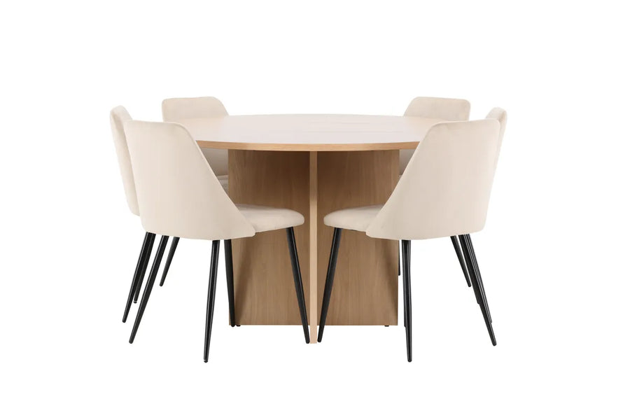 Spisestol Night & Strada 2-pakk – beige + Spisebord rektangulært ⌀120 – whitewash
