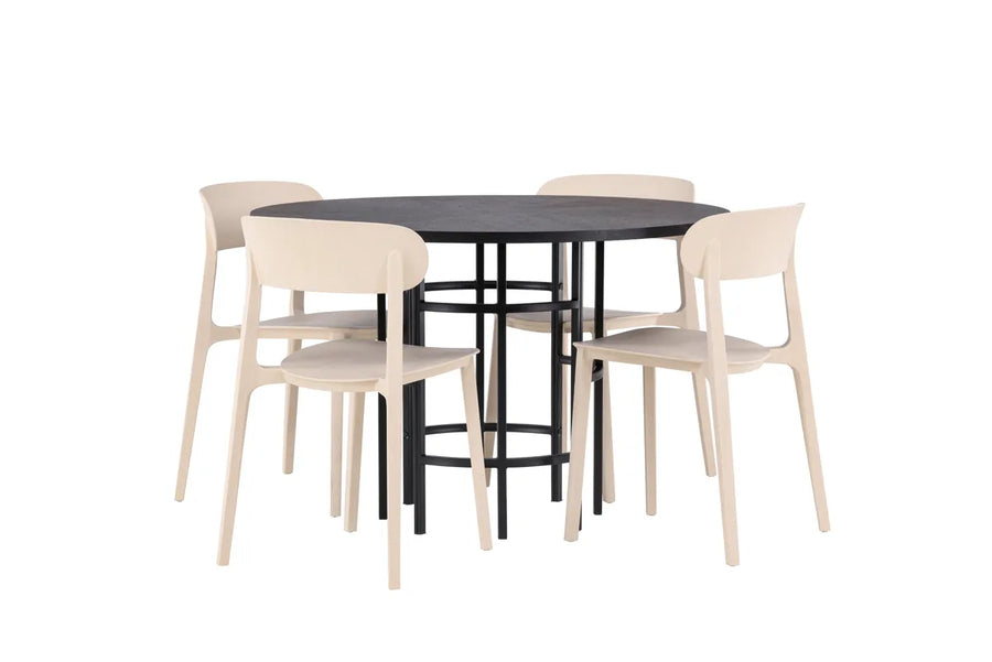 Spisestol Åstol & Copenhagen 2-pakk + Rundt spisebord ⌀115 – beige og svart