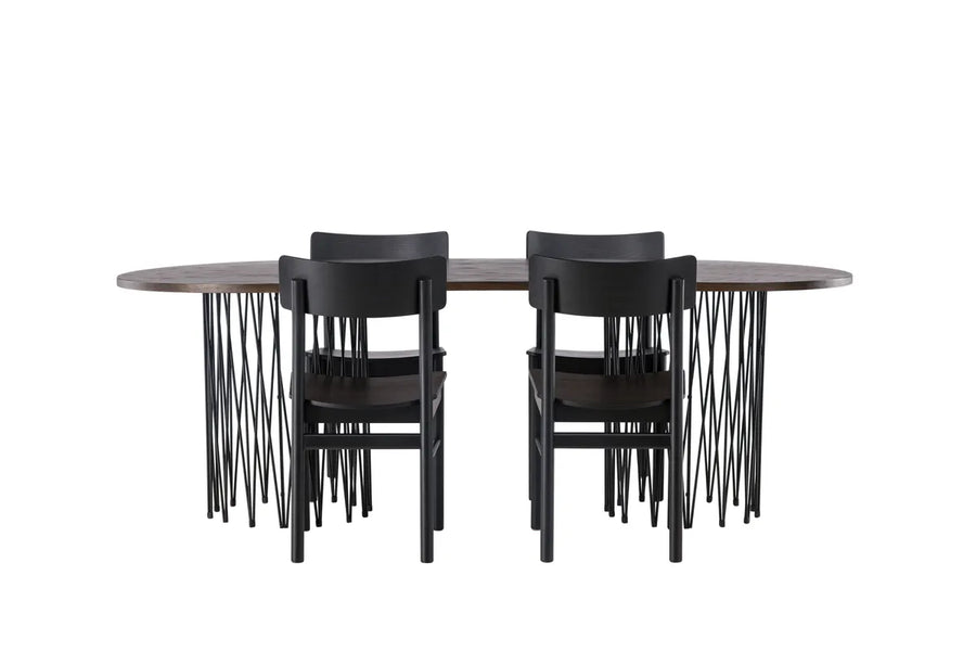 Spisegruppe oval 220 x 100 med 2-pakk spisestoler – svart og mokka