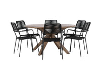Spisegruppe Lindos & Rosario 2-pakk + Rundt ⌀140 – svart og brun