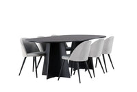 Spisestol Velvet & Bootcut 2-pakk + Ovalt spisebord 230 x 115 – grå og svart