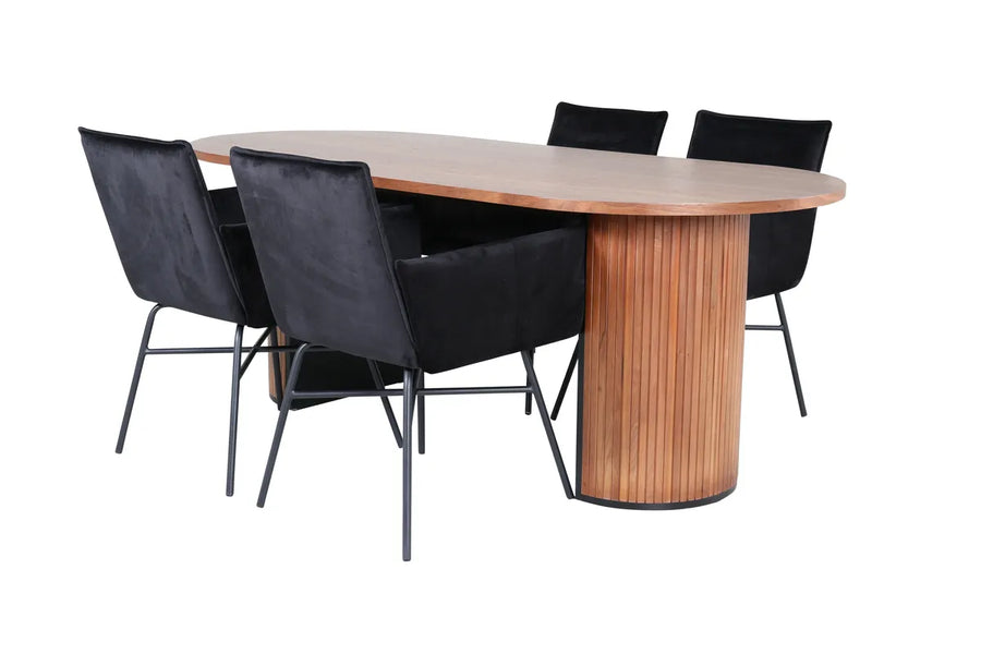 Spisegruppe oval 200 x 90 – svart og valnøtt