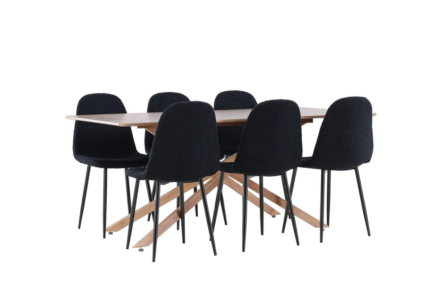 Spisestol Polar & Piazza 2-pakk + Rektangulært spisebord 180 x 90 – svart og mocca