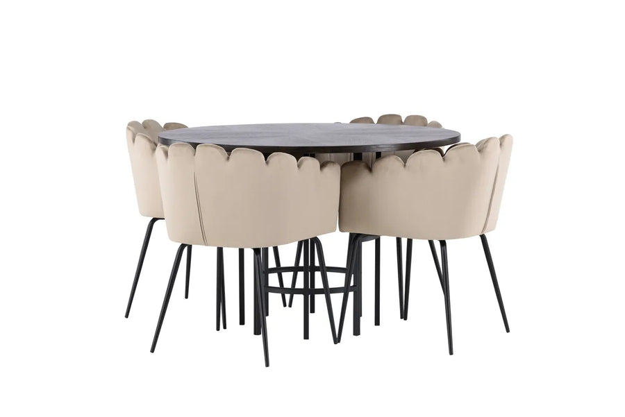 Spisegruppe Limhamn & Copenhagen + Rundt ⌀115 – beige og mokka