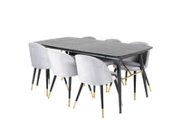 Spisegruppe Gold & Velvet 180 x 85 + 2-pakk – svart og grå
