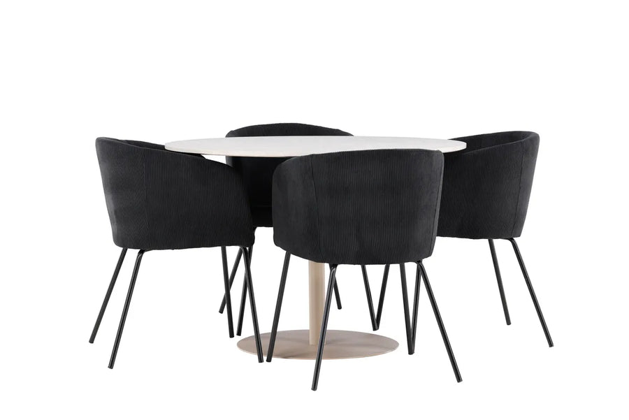 Spisegruppe rund ⌀110 – svart og beige