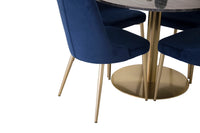 Spisegruppe Estelle & Velvet Deluxe rund ⌀106 med 2-pakk spisestoler – mørk grå og blå