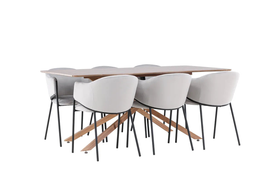 Spisestol Evelina & Piazza 2-pakk + rektangulært spisebord 180 x 90 – grå og mocca