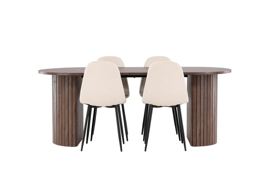 Spisestol Polar & Härön 2-pakk + Spisebord ovalt 200 x 90 – beige og mokka