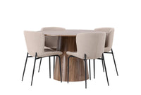 Spisestol Modesto & Lanzo 2-pakk + Rundt spisebord ⌀120 – beige og natur