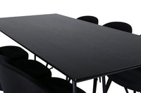 Spisegruppe Petra & Velvet rektangulært spisebord 190 x 90 + 2-pakk spisestoler – svart
