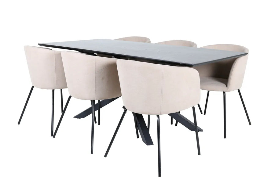 Spisegruppe Berit & Piazza 180 x 90 – beige og svart