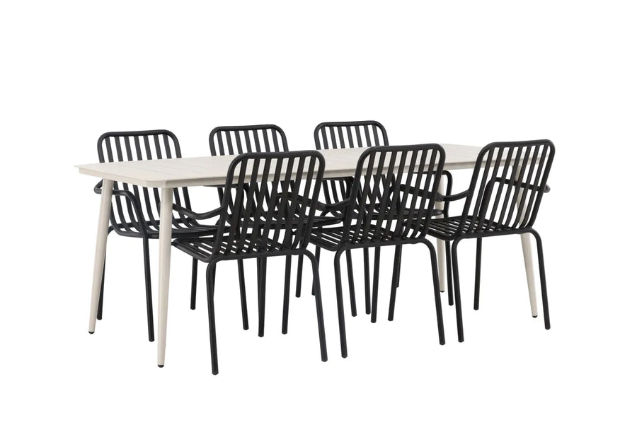 Spisegruppe Lina & Peking 200 x 90 + spisestol 2-pakk – beige og svart