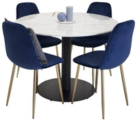 Spisebord Estelle & Polar rundt ⌀106 + 2-pakk spisestoler – hvit og blå