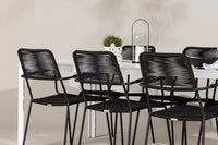 Spisestol Lindos & Break 2-pakk – svart + Rektangulært spisebord 205 x 90 – hvit