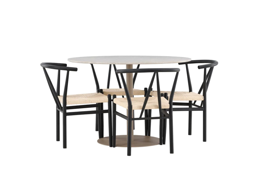 Spisegruppe rund ⌀110 – svart og beige