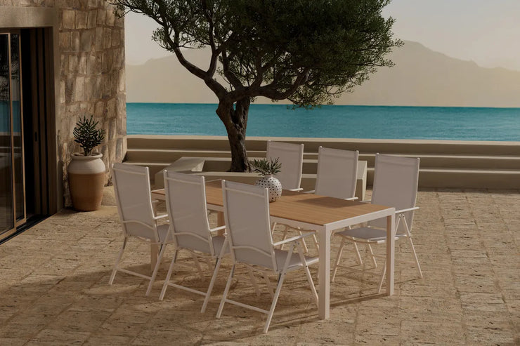 Spisegruppe Break 205 x 90 + 2-pakk spisestoler – beige