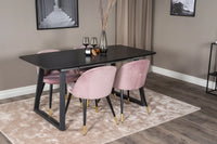 Spisestol Velvet & Inca 2-pakk + rektangulært spisebord 160 x 85 – støvrosa og svart
