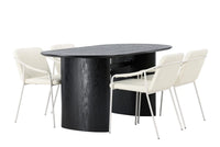Spisestol Tvist & Isolde 2-pakk beige + Spisebord ovalt 180 x 90 – svart