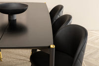 Spisegruppe Pelle & Velvet rektangulær 190 x 90 + 2-pakk spisestoler – svart