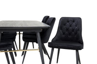 Spisegruppe Gold & Velvet Deluxe rektangulær 180 x 85 med 2-pakk spisestoler – svart