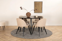 Spisegruppe Dipp & Velvet Rund ⌀115 + spisestol 2-pakk – svart og beige