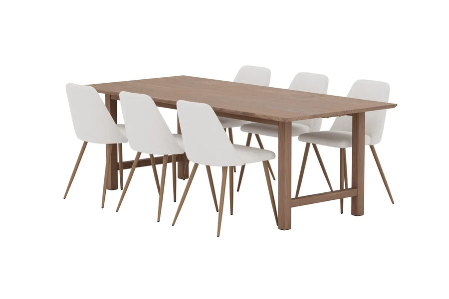 Spisegruppe Night & Count 2-pakk stoler og rektangulært spisebord 220 x 100 – beige og brun