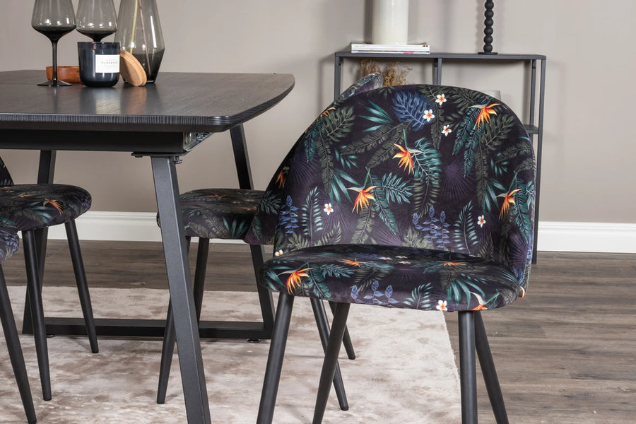 Spisestol Velvet & Inca 2-pakk + Rektangulært spisebord 160 x 85 – svart