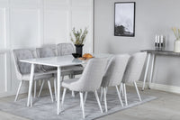 Spisebord Polar & Velvet Deluxe 180 x 90 + spisestol 2-pakk – hvit og lys grå
