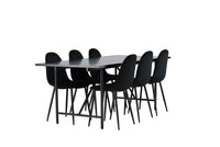 Spisestol Polar & Astrid 2-pakk + Rektangulært spisebord 200 x 90 – svart