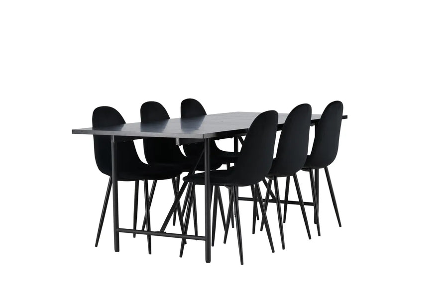 Spisestol Polar & Astrid 2-pakk + Rektangulært spisebord 200 x 90 – svart