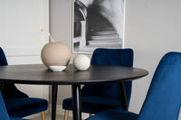 Spisegruppe Dipp & Velvet Deluxe Rund ⌀115 + spisestol 2-pakk – svart og blå