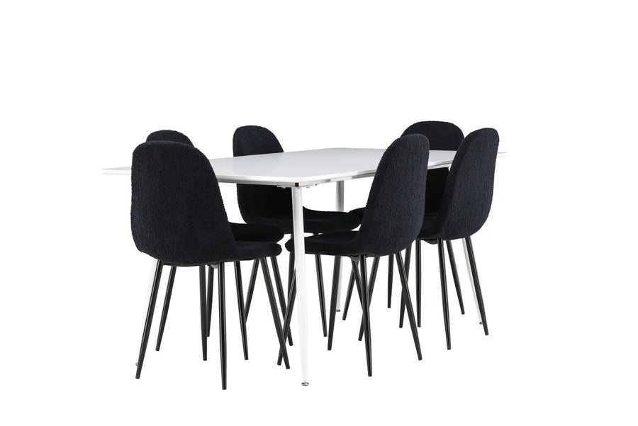 Spisestol Polar & Silar 2-pakk + Rektangulært spisebord 180 x 90 – svart og hvit