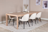 Spisebord 170 x 95 + spisestol 2-pakk – hvitvasket og krem