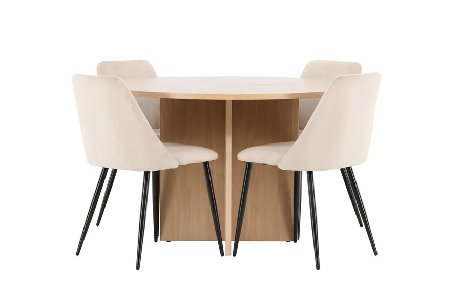 Spisestol Night & Strada 2-pakk – beige + Spisebord rektangulært ⌀120 – whitewash