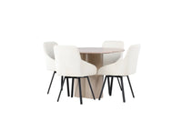 Spisegruppe rund ⌀110 + spisestol 2-pakk – hvitkalket og beige