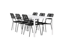 Spisestol Lindos & Break 2-pakk – svart + Rektangulært spisebord 205 x 90 – hvit