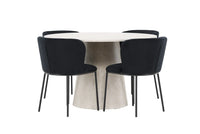 Spisestol Edina & Lanzo 2-pakk – svart + Spisebord rundt ⌀120 – beige