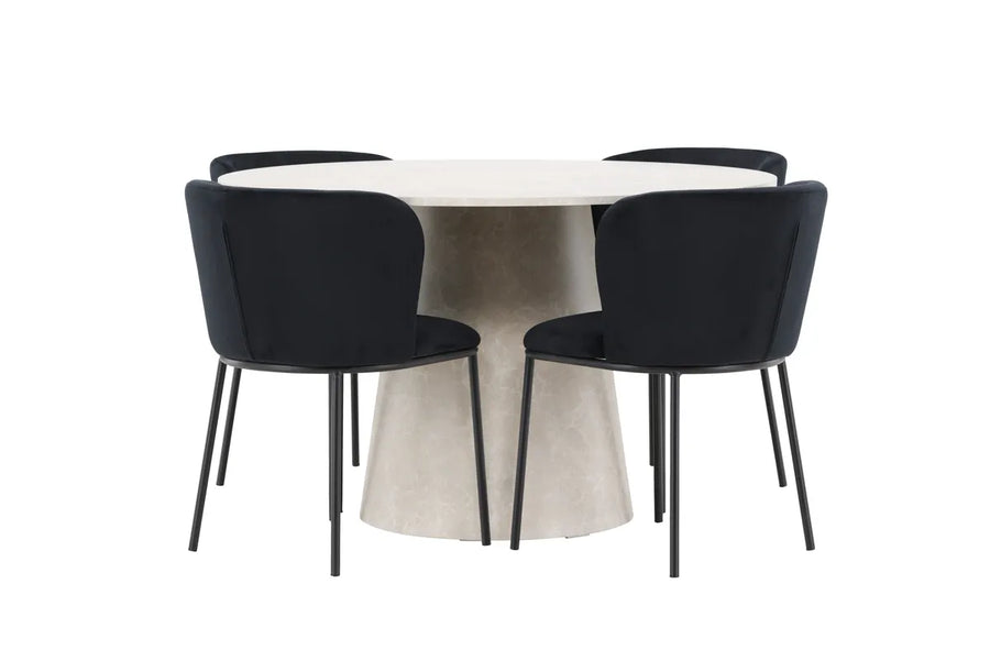Spisestol Edina & Lanzo 2-pakk – svart + Spisebord rundt ⌀120 – beige