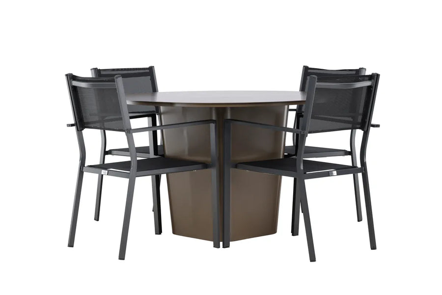 Spisestol Copacabana & Santa Fe 2-pakk + Spisebord rundt ⌀120 – svart og brun